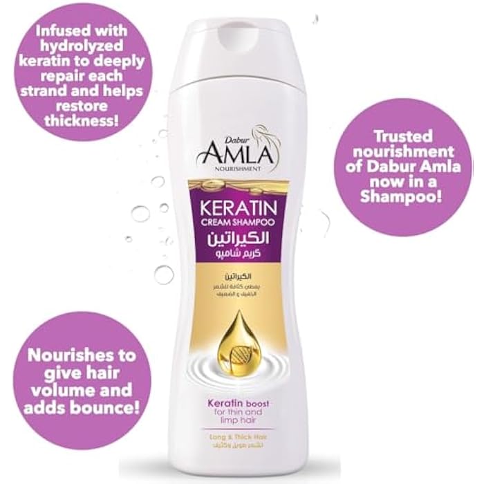 Dabur Amla Nourishment Crème Keratin Shampoo (360mL) | Deeply Repairs and Restores Hair Strength | Helps Thin and Damaged Hair - Image 3